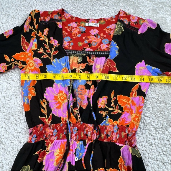 Free People Penny Printed Maxi Bodysuit Dress. Boho Floral Bright Lace Ruffle XS - Picture 12 of 16